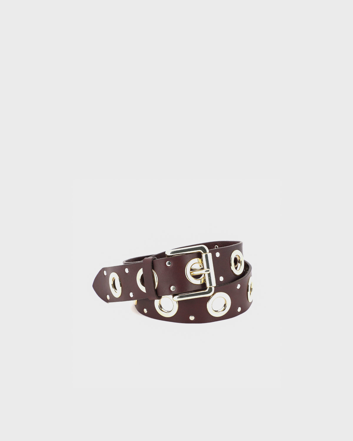 Ceinture 2 rangées goujons ronds finition laiton marron cuir Ceinture 2 rangées goujons ronds finition laiton marron cuir